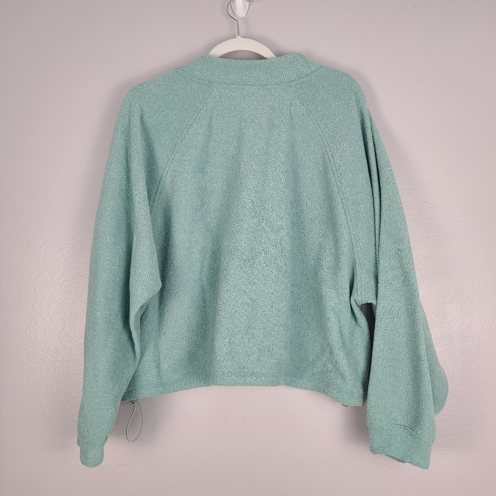 Old Navy Cropped Terry Soft Pullover Quarter Zip Sweater in Pale Seafoam Green - Picture 6 of 6